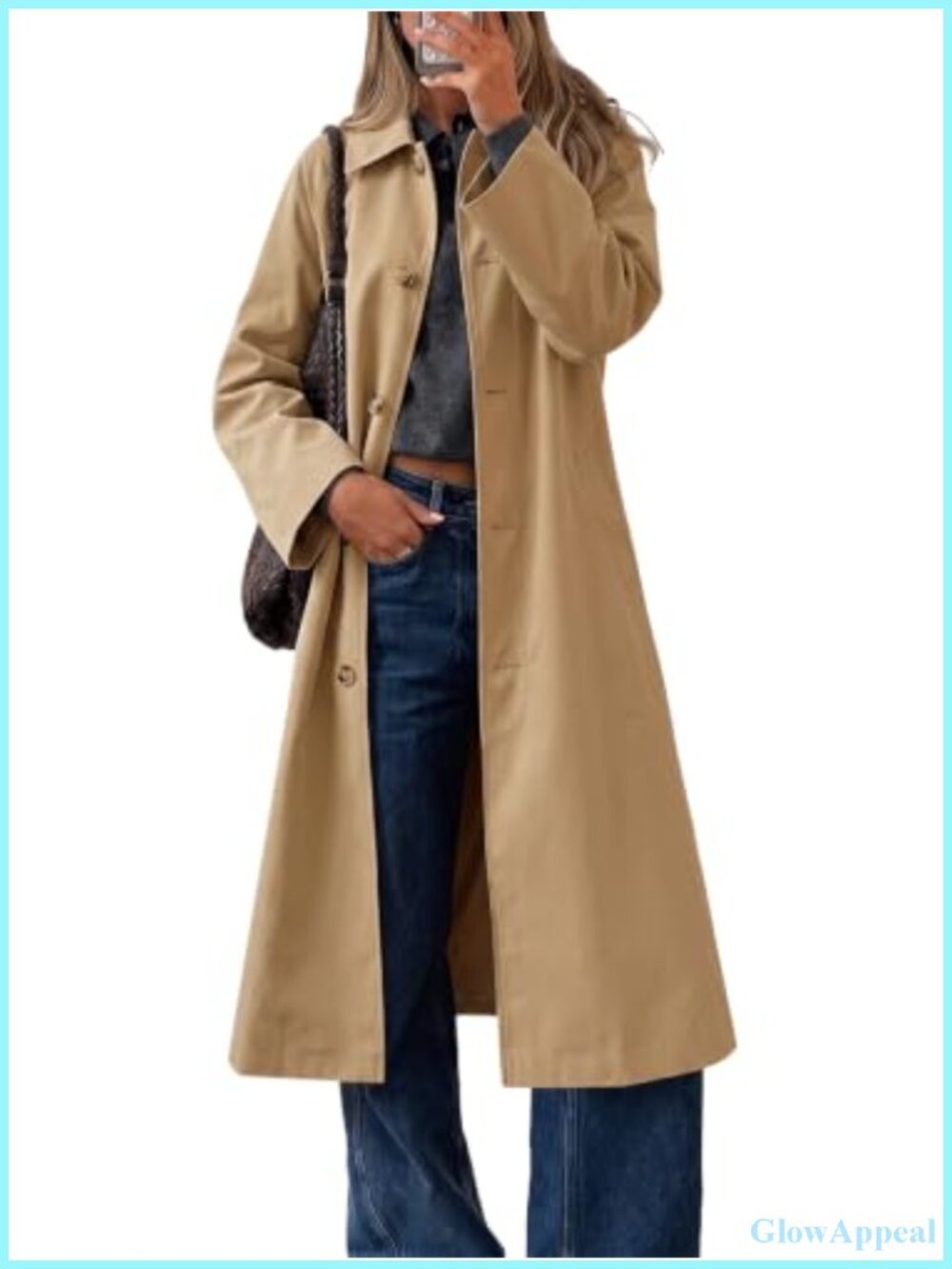 Women's Plaid Trench Coat Long Sleeve Lapel Single Breasted Fall